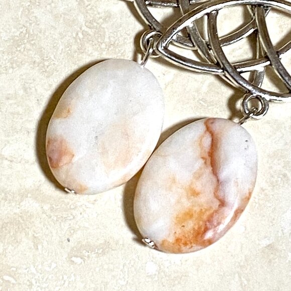 2/$20, Genuine Red Vein Marble Celtic Trinity Sterling Silver Dangle Earrings - Picture 3 of 9